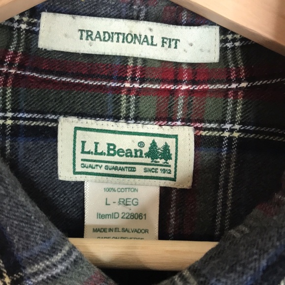 L.L. bean traditional fit flannel long sleeve button down cotton shirt size L - Picture 5 of 10